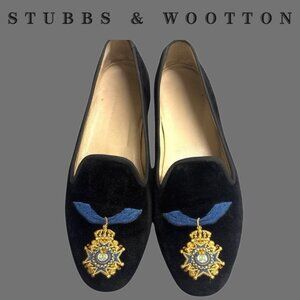 Stubbs & Wootton Womens Velvet Slippers Loafers Embriodered